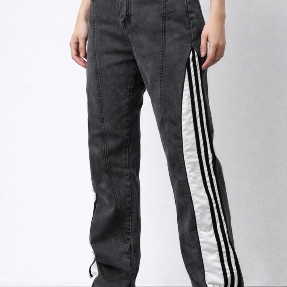 Lizette Collection Black Striped Side Panel Denim Jeans LC0266 Womens Size L NWT